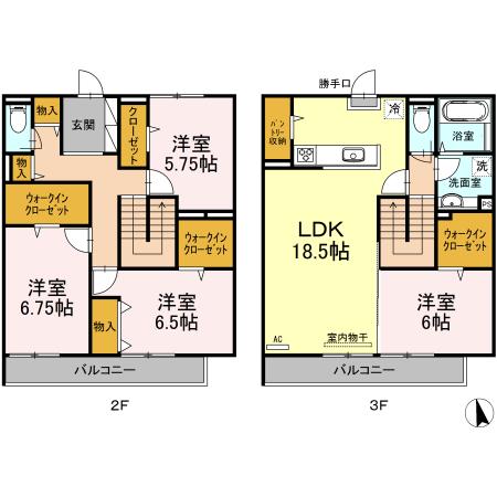 カーサ アリーヴォ Ⅰ(4LDK/2階)の間取り写真