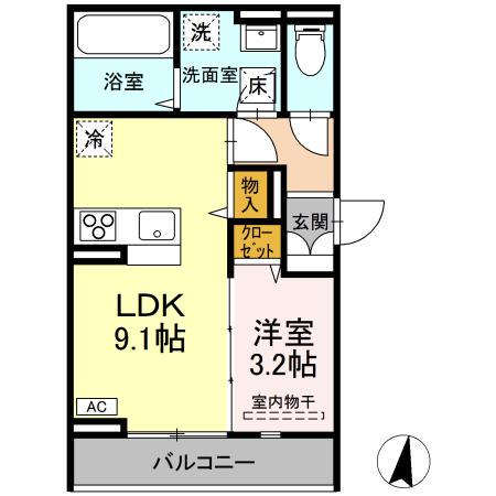 D-ROOM桜馬場(1LDK/1階)の間取り写真