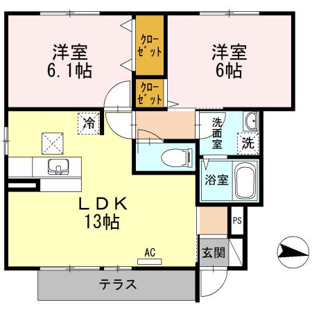 WIT L 神辺(2LDK/1階)の間取り写真