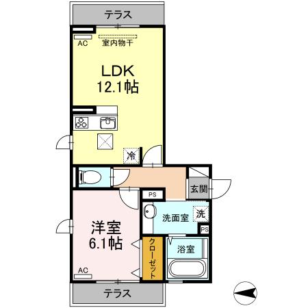 D-ROOMトラベシア(1LDK/1階)の間取り写真