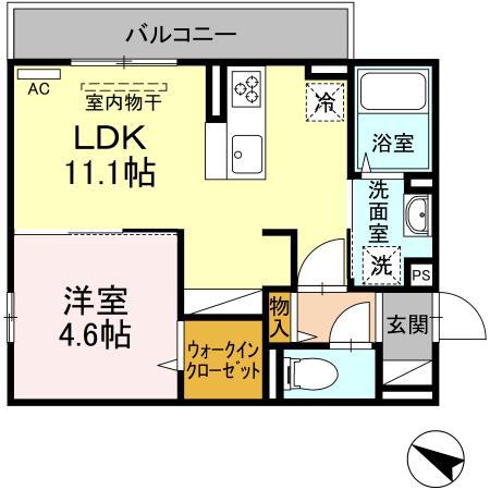 DーROOM内山Ⅱ(1LDK/1階)の間取り写真