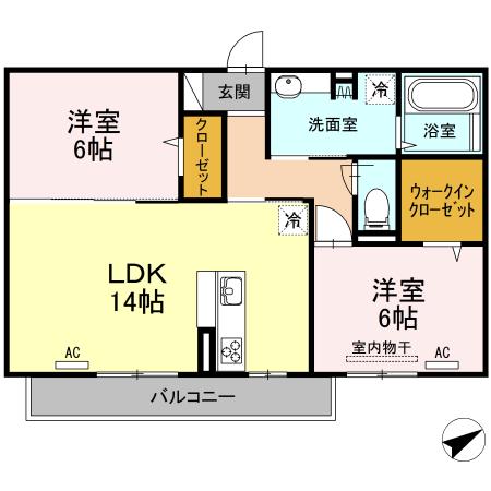 プレンティー中須B(2LDK/2階)の間取り写真