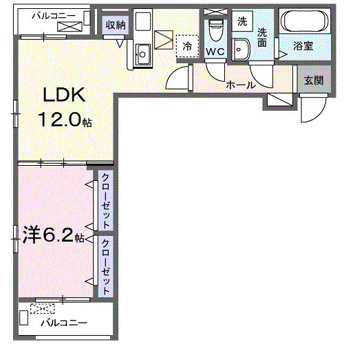 カーサ・ソレイユ B(1LDK/1階)の間取り写真