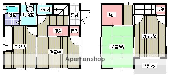 山陽本線 福山駅 バス乗車時間：18分 培遠中学校前バス停で下車 徒歩5分 2階建 築27年(3SDK)の間取り写真