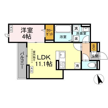 フレッチェ・ボスコVIII(1LDK/1階)の間取り写真