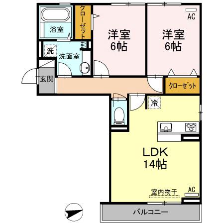 D-ROOMピジョン(2LDK/2階)の間取り写真