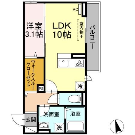 グランディール宮浦(1LDK/2階)の間取り写真