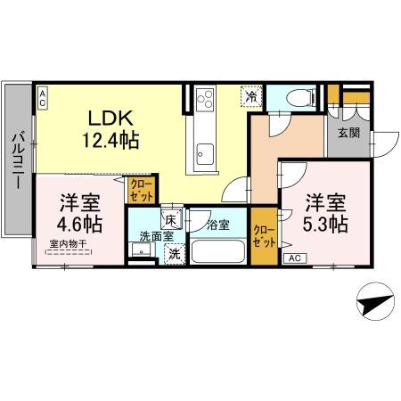 D-RESIDENCE東手城(2LDK/1階)の間取り写真