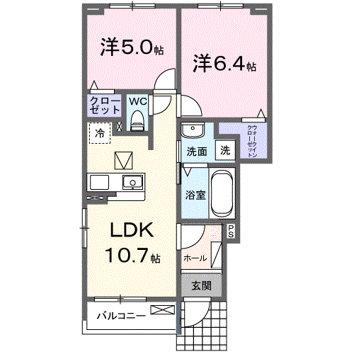 ロイセレストA(2LDK/1階)の間取り写真