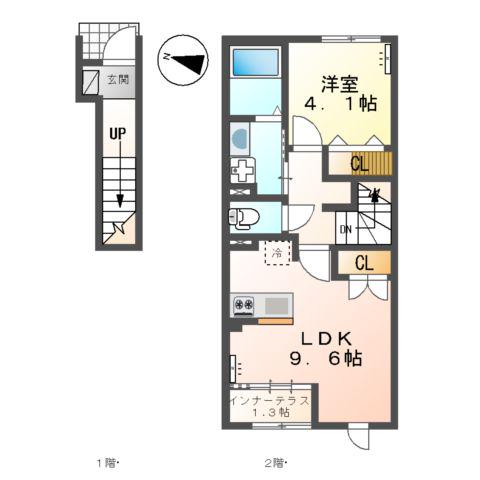 オキグレイス(1LDK/2階)の間取り写真