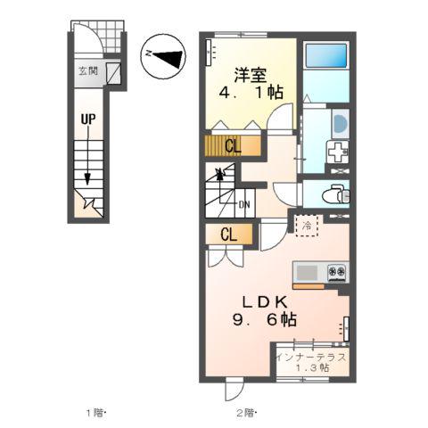 オキグレイス(1LDK/2階)の間取り写真