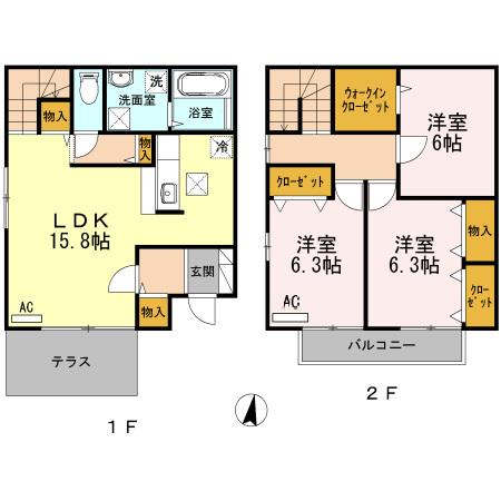 グラシアスII(3LDK/1階)の間取り写真
