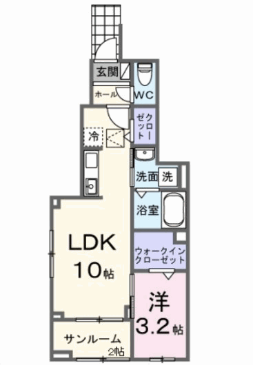 ユア グレイス城町(1LDK/1階)の間取り写真