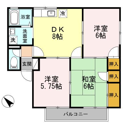 メゾン・ド・フルール A棟(3DK/1階)の間取り写真