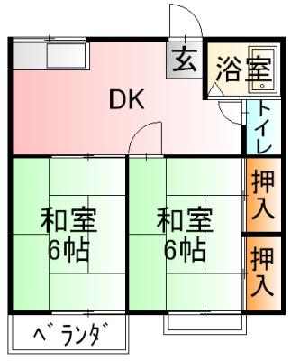 フォレストコーポB(2DK/2階)の間取り写真