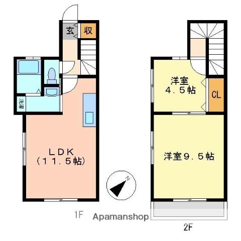 八朔ハウス A・B(2LDK/1階)の間取り写真