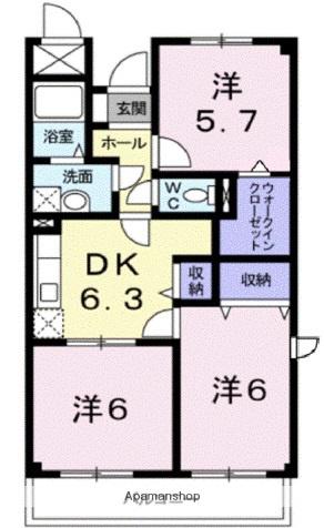 エスポアールアケボノ(3DK/3階)の間取り写真