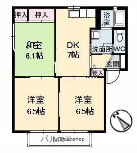 ヴィラパルクウカイ B棟(3DK/2階)の間取り写真