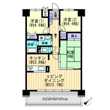 アイムス福山壱番館(3LDK/1階)の間取り写真