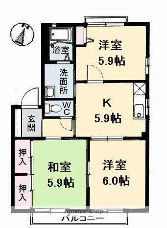 リッチB(3K/2階)の間取り写真