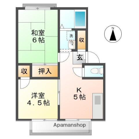 パナハイツ福永B棟(2K/1階)の間取り写真