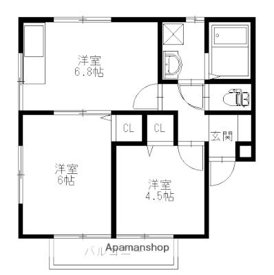 ハーモニー七日市B(2DK/2階)の間取り写真