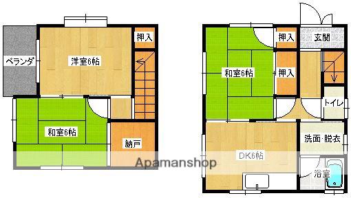 山陽本線 福山駅 バス乗車時間：12分 南蔵王町二丁目バス停で下車 徒歩2分 2階建 築28年(3SDK)の間取り写真