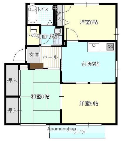 ジュネス南蔵王B棟(3DK/1階)の間取り写真