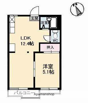 ハイネス田中2A(1LDK/2階)の間取り写真