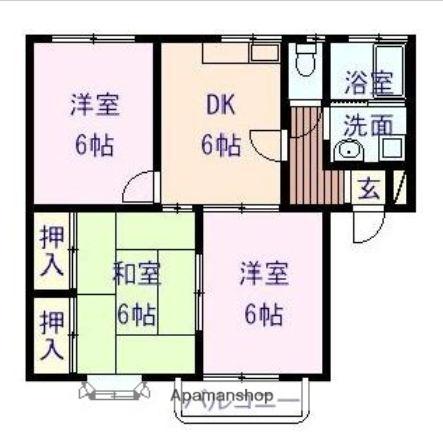トランキル羽原 B棟(3DK/2階)の間取り写真