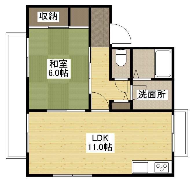 大福多治米コーポ(1LDK/1階)の間取り写真