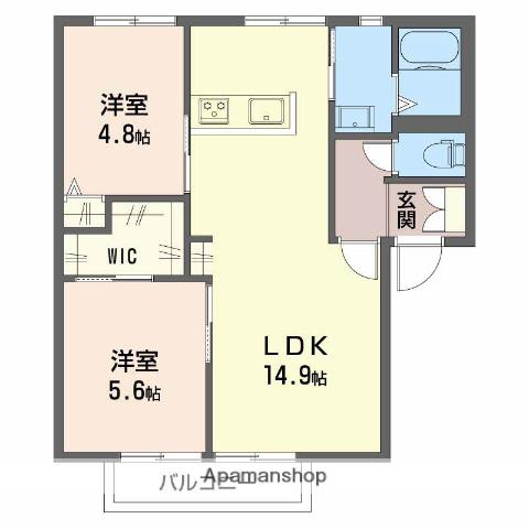 ヴィラキャロットA棟(2LDK/2階)の間取り写真