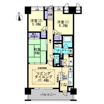 アルファステイツ木之庄(3LDK/3階)の間取り写真