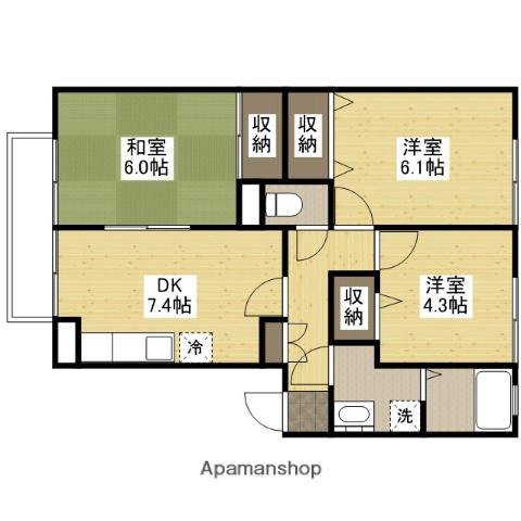 フォブール亀川(3DK/2階)の間取り写真
