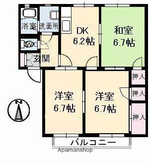 ディアス羽原A(3DK/1階)の間取り写真