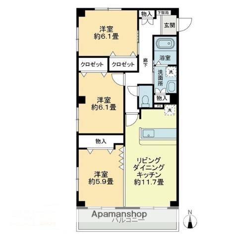 フォブール村上Ⅱ(3LDK/2階)の間取り写真