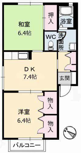 ツインピアA棟(2DK/1階)の間取り写真