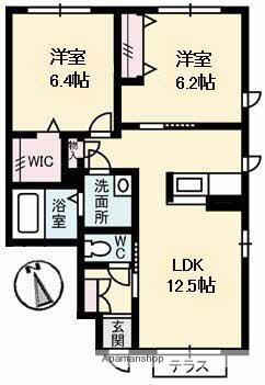 グランドール川口A(2LDK/1階)の間取り写真