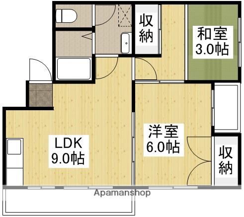 山陽本線 福山駅 徒歩15分 3階建 築23年(2DK/3階)の間取り写真