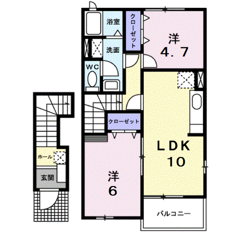 ヴィラ・ユニゾンA(2DK/2階)の間取り写真