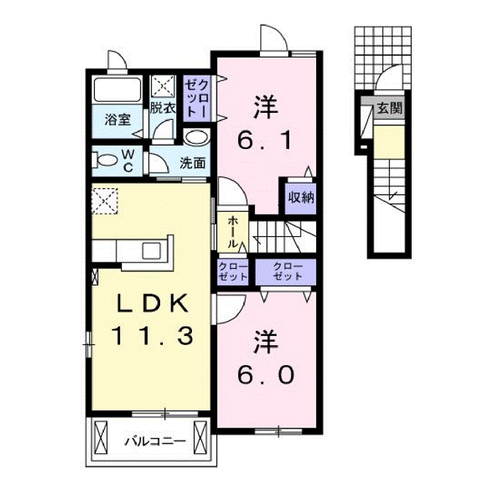アクティフ神辺D(2LDK/2階)の間取り写真