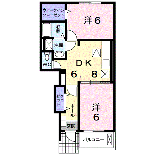 エレガントB(2DK/1階)の間取り写真