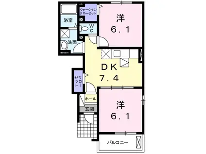 カルムサーラB(2DK/1階)の間取り写真