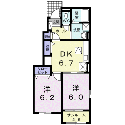ミーオ ベルカーサ(2DK/1階)の間取り写真