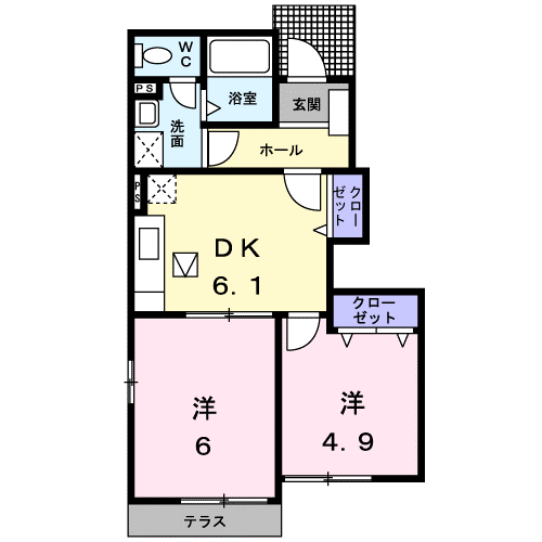 カーサフェリーチェB(2DK/1階)の間取り写真