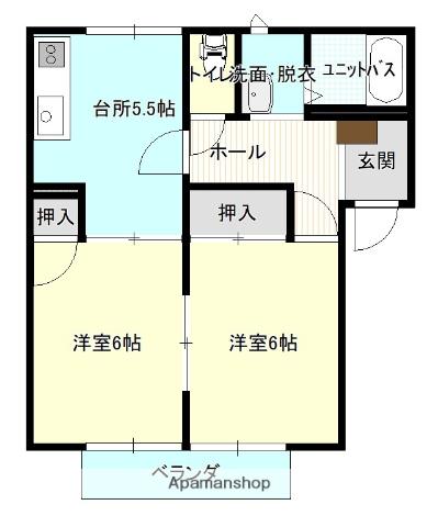 ハイネス旭 B棟(2K/1階)の間取り写真