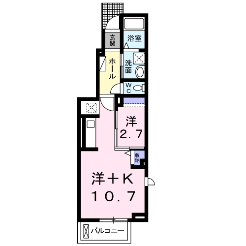 グランソレイユHMⅠ(1K/1階)の間取り写真