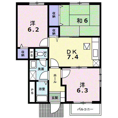 グランドゥールタクミA(3DK/1階)の間取り写真