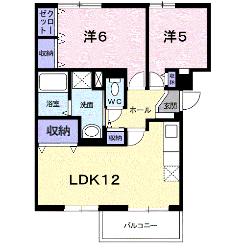 カルチェヴィラ華(2LDK/2階)の間取り写真