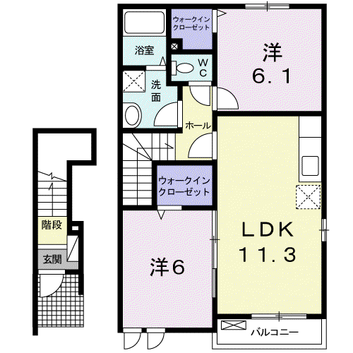 ジェルメC(2LDK/2階)の間取り写真